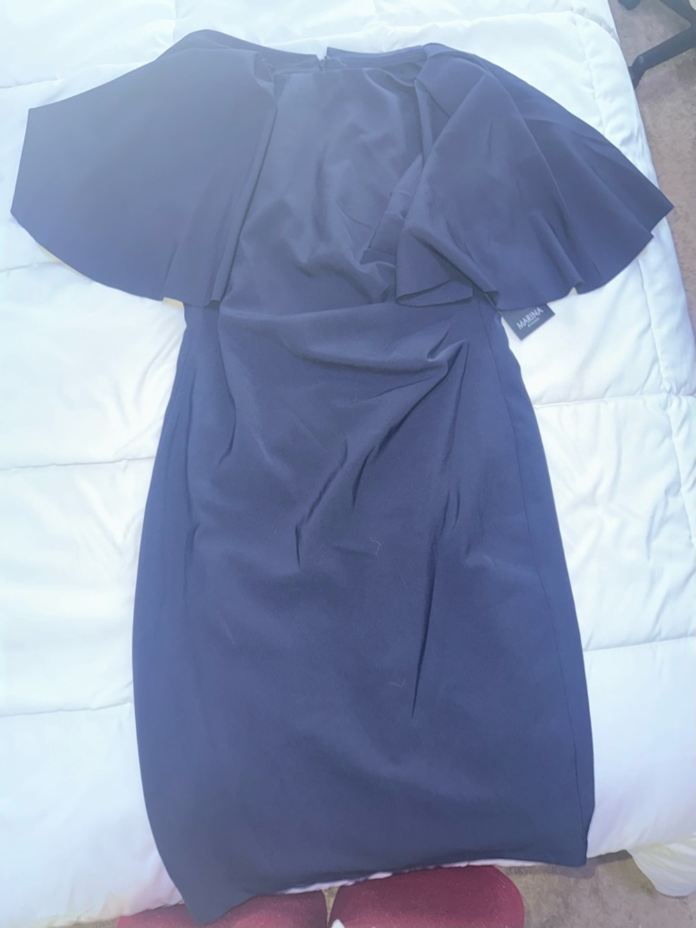 MARINA Navy Blue Off-Shoulder Dress